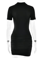FDYOUI Women's Polo Collar Zip-up Jumpsuit Dress Chic Short Sleeve Folds Solid Bodysuits One Piece Yoga Fitness Sporty Playsuits