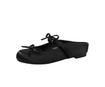 BIGTREE Satin Bow With One Strap With Shallow Mouth Half-Tugging Women's Hollow Inner Heightened Round-Head Sandals Comfortable