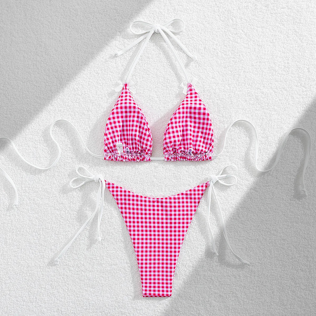 DEKA Brazilian Red Plaid Bikini Set Women Cut Out Swimsuit Print Swimwear High Waist Triangle Micro Two Piece Suit Biuqini Beach