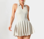 Quick Dry Tennis Dresses Women Turn Down Collar Golf Pleate Skirt Dress Pockets Fitness Shorts 2 Piece Tennis Yoga Suits