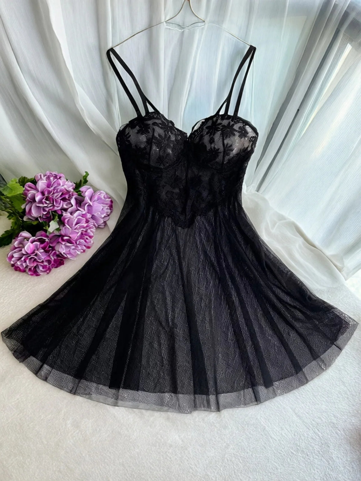 Black Sexy Women's Underwear: Laceless Panties with Cutouts, Sexy Halter Dresses, Female Erotic Wear, Naughty Pajamas ZA825096