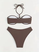 ZTVitality Sexy Solid Bikini Set 2024 New Arrival Biquini Padded Bra Halter Bandage Swimsuit Women Swimwear Summer Bathing Suit