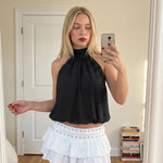 2026 Summer Women Elegant Halter Tops Backless Sleeveless Bubble Hem Vest for Club Party Casual Loose Tank Tops