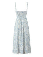 Bowknot Printed Women's Dresses Summer Casual Beach Strap Midi Dress Female Boho Light Blue Buttons Smocked Vestidos 2025