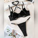 Toucheart 2-Piece Set Sexy Lingerie Women See-Through Halter Neck Comfortable Garter Socks Solid Color Hollow Out Underwear Set