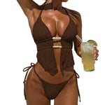 Sexy Triangle Bikini Women Summer Hollow Out Bandage Cross Crop Top Tie Side Thong Swimsuit Bathing Suit Holiday Swimwear