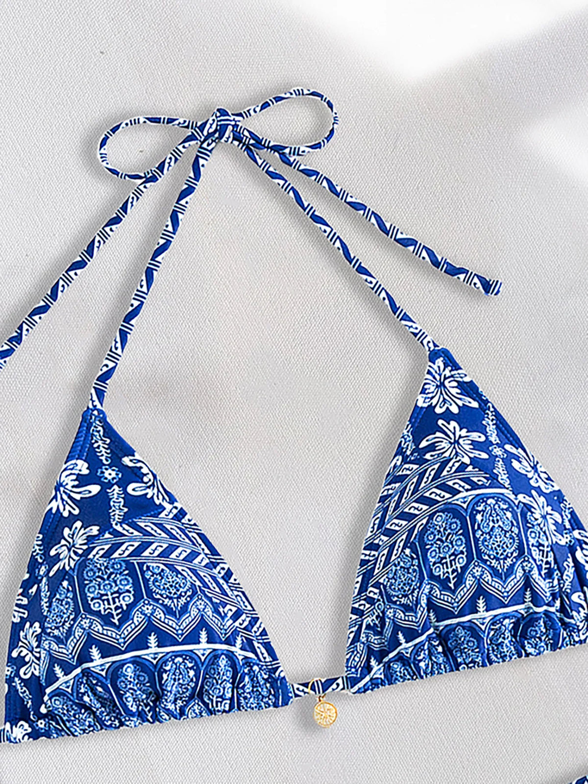 Blue Floral Print 2 Piece Micro Bikini Set for Women 2025 New Push Up Bra Thong Swimsuit Beach Bathing Suit Holiday Swimwear