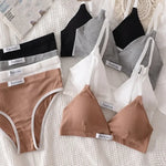 Women Cotton Bra And Panties Set Low Rise Briefs Panties Non-Wire Vneck Bras Sexy Lingerie Push Up Brassiere Female Underwear