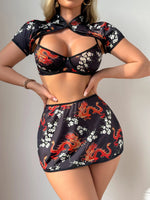 Women's New Sexy Uniform Sexy Hot Series Ethnic Style Pattern Skirt Sets Pure Desire Casaul Short Sleeved Skirt Sets Charm 24PB