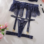 Toucheart Sexy Lingerie Suit for Women Lace Hollow Out See-through Underwear 4-piece Set Solid Color Sexy Garters Underwear Suit