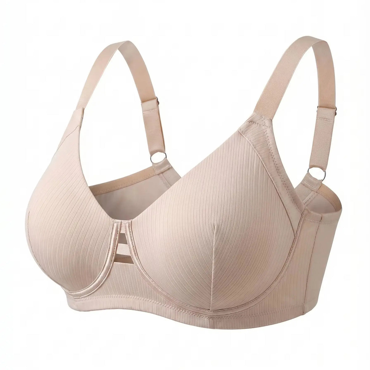 Plus Size Wireless Bra Women Nude Ribbed Bralette Removable Pads Full Coverage High Support Comfortable Everyday Lingerie MR3606