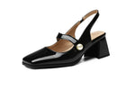 Elegant Slingback Sandals Women Summer Shoes Pink Black Silver Medium Heels Close Toe Office Party Shoes Female Large Size 45