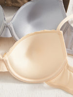 4Pcs Daily Lace Trim Women's Underwear Set Rib Knit Push up Underwire Bra Airy & Stylish Women's Bra