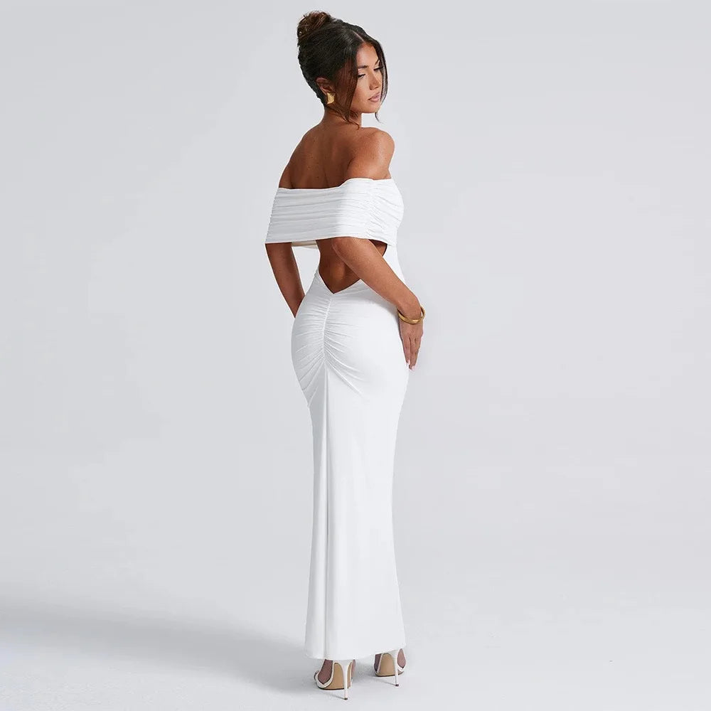 Temperament Slim Strapless Long Dress Women Solid Color Sexy Off-shoulder Backless Package Hip Sleeveless Club Party Dresses