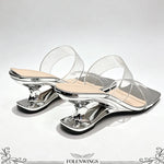 Y2K PVC Transparent Designer Sandals Women Shoes Slip On Hollow Wedge Slide Mules Beach Vacation 6cm Comfortable Walking Heels