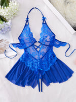 Bodycon Teddy Dress Crotchless Sheer Underwear Set Lace See Through Halter Deep V Sexy Lingerie Sultry Nightwear For Date Night