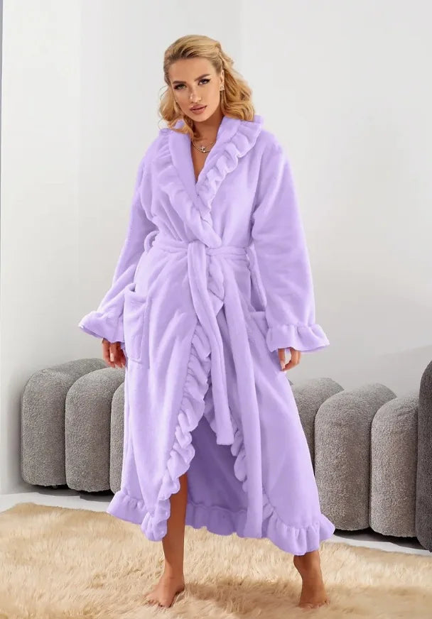 Autumn Winter Thick Coral Fleece Robe Soft Fluffy Loungewear Homewear Night Gown Women Long Warm Bathrobe for Ladies