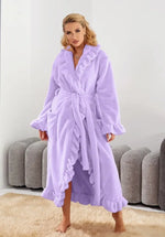 Autumn Winter Thick Coral Fleece Robe Soft Fluffy Loungewear Homewear Night Gown Women Long Warm Bathrobe for Ladies