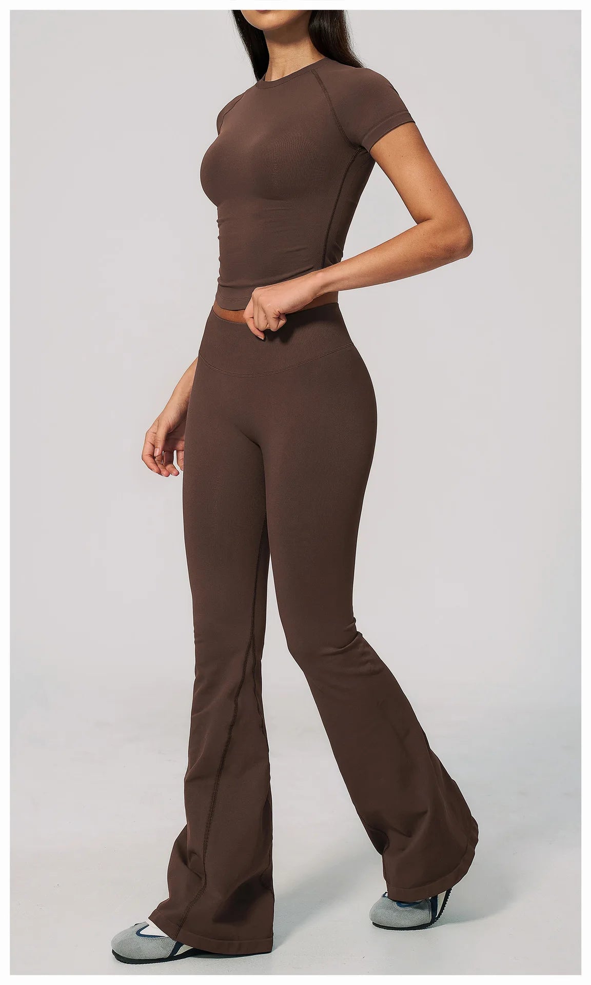 Seamless High Elasticity Yoga Sets Women Short Sleeve O Neck Sports T Shirts Workout Outfits Running Wide Leg Pants Fitness Suit