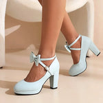 Spring and Autumn New Style Fashion Round Head High-heeled Women's Shoes Sweet Bow Shallow Mouth Buckle Thick Heel Women Shoes