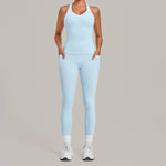 Women's Seamless Yoga Sets Sports Fitness Hip-lifting High Waist Pant Sleeveless Backless Suits Workout Running Leggings Sets