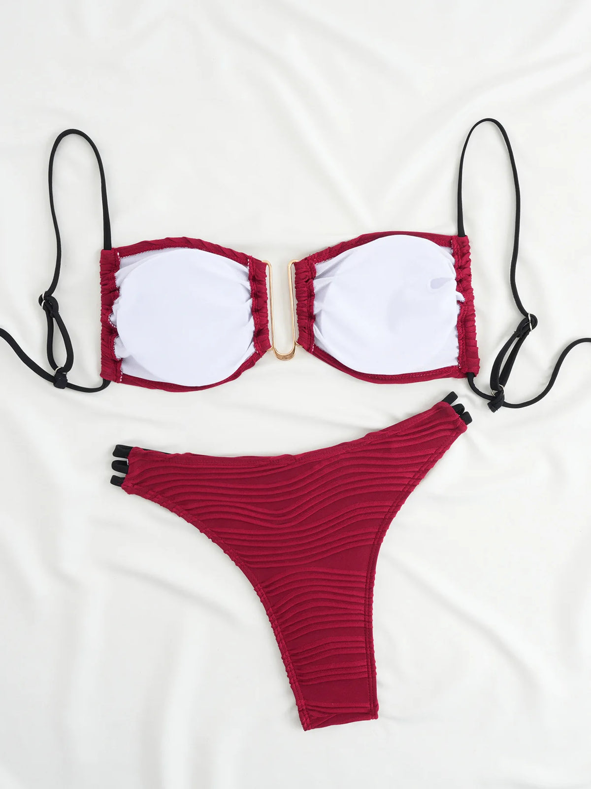 DEKA U Neck Wrinkled Crinkled Bikini Women Swimwear Female Swimsuit Two-pieces Bikini set High Cut Bather Bathing Suit Swim