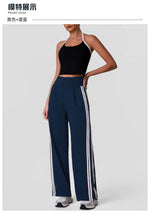New Contrasting Striped Yoga Sets Women Hanging Neck Slim Sports Vest Gym Outfits High Waist Pocket Pants Running Fitness Suits