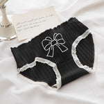 Cotton Panties Women Underwear Mid Waist Briefs Female Underpants Lingerie Black Bowknot Design Ladies Pantys M-XL