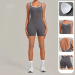 Women's Seamless Yoga Jumpsuits Sports Fitness Gym Sleeveless Backless Hip-lifting Shorts One-piece Training Workout Jumpsuit