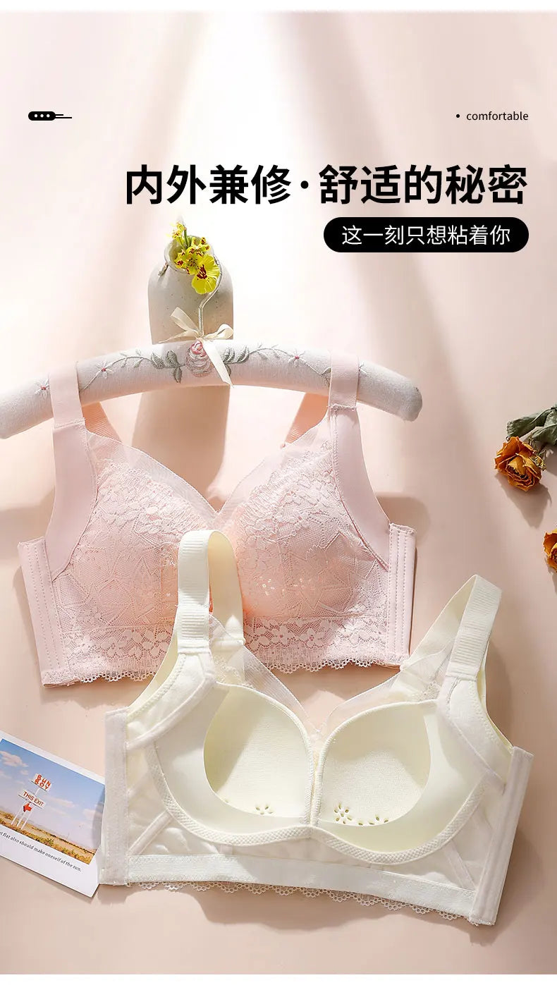 Spring And Summer New Five-breasted Thin Hole Cup Breathable Bra Without Underwire, Breast-proof Sagging Underwear Looks Thin Bh