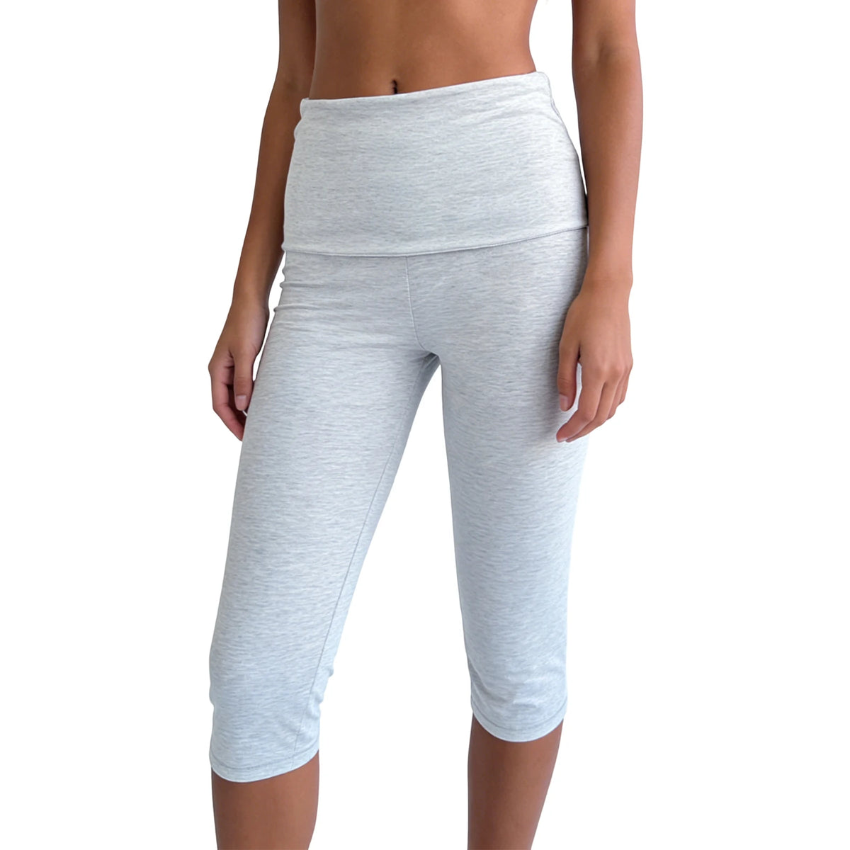 Summer Women Capri Pants Solid Color Foldover Waistband Bodycon Stretch Cropped Pants Lounge Sporty Out Going Leggings