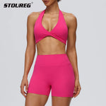 STOUREG Women's Yoga Shorts Set Sports Bra High Waist Tight Gym Running Workout 2 Piece Quick Dry Fitness Activewear