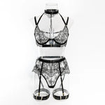 Toucheart 5 Piece Sexy Embroidery Underwear Set for Women Mesh Patchwork See-through Halter Underwear Garters Sexy Lingerie Set