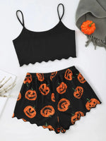 Halloween Devil Pumpkin Print Pajamas Set Women Short Sleeve Tops and Shorts Set Home Clothes Sleepwear Nightwear