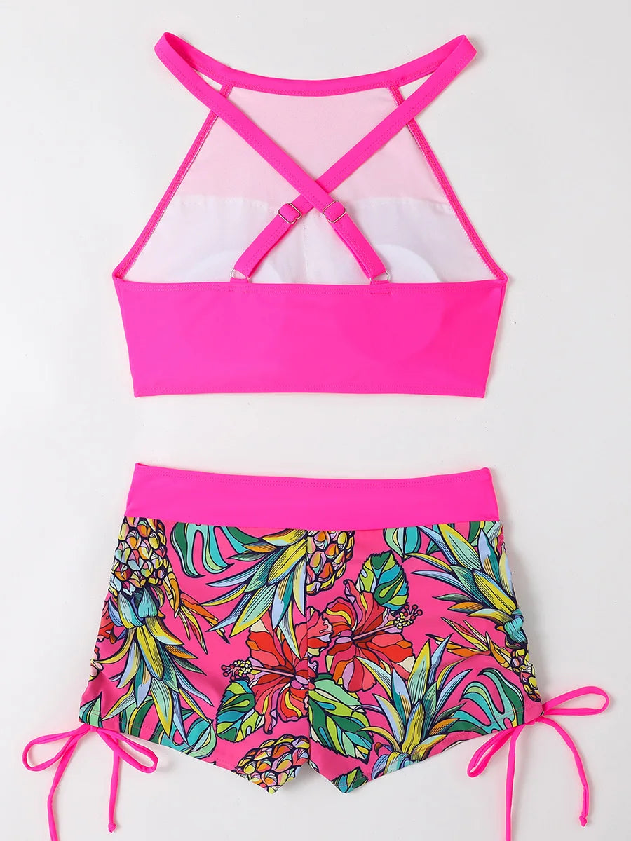 2026 Print High Waist Swimsuit Women High Neck Bikini Drawstring Swimwear Female Bathers Bathing Swimming Swim Suit Beachwear