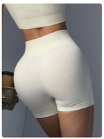High-waisted Yoga Pant For Women, Designed To Lift And Shape, Tight-fitting With Solid Color And Ribbed Texture, Sports Shorts