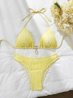 Wrinkled Halter Bikini Women Swimwear Female Swimsuit Two-pieces Bikini Set Brazilian Bather High Cut Bathing Suit Swim Lady