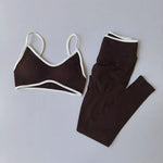 2PCS High Waisted Sports Bra Set with Contrasting Small Suspender Tight Fitting Hip Lifting Training Bra And Pants