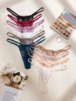10Pcs/Set Lace Women Panties Low-Waist Sexy Hollow Out G-String Elastic Adjustable Waistband Sexy Lingerie Women's Underwear