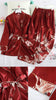 Crane Print Silk Satin Female Pajamas Retro Long Sleeve Robe with Trouser Sleepwear Comfortable Wedding Nightwear for Home