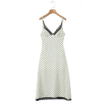 Style Lace Trim Spliced Camisole Dress For Women Polka Dot Print Vacation Beach Long Dress Backless Deep V Sleeveless Dress 82UF