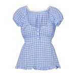 Summer Women Short Sleeve T-shirt Solid Color Low-necked Pleated Hem Casual Tops Y2K Retro Shirts
