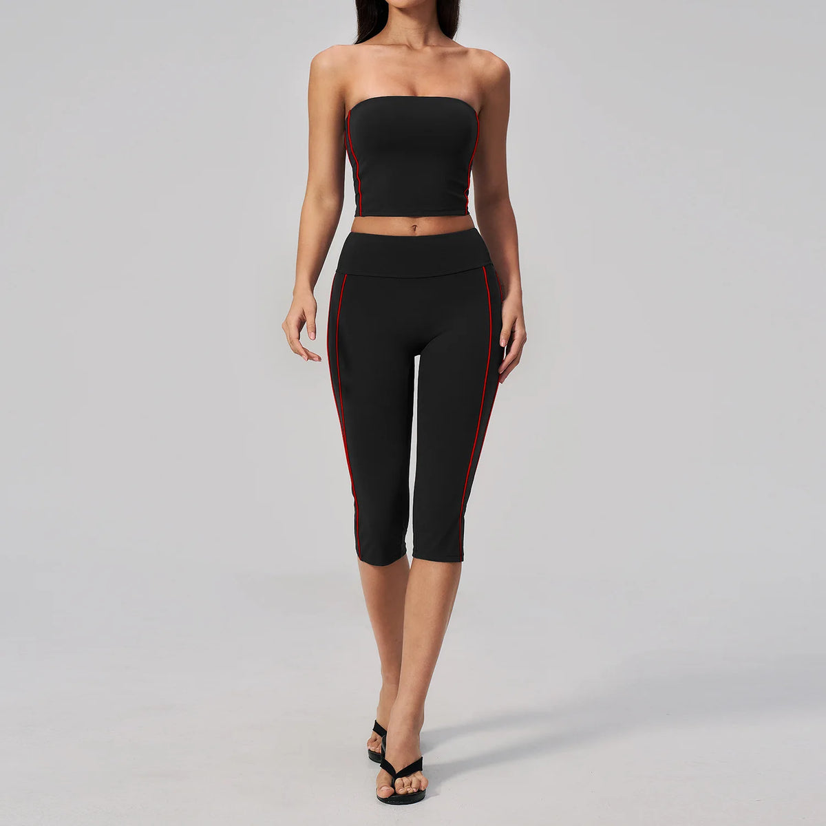 Color Blocked Strapless Yoga Suit 2 Pieces Women Sports Bra High Waist Leggings Fitness Suit Outwear Running Push Up Tracksuit