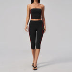 Color Blocked Strapless Yoga Suit 2 Pieces Women Sports Bra High Waist Leggings Fitness Suit Outwear Running Push Up Tracksuit