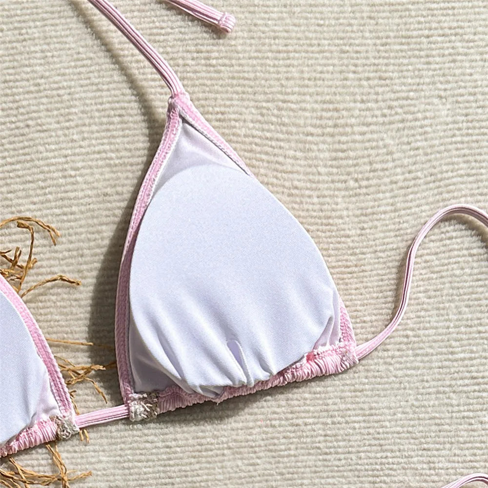Shell Decoration Swimwear String Halter Bikinis Sets Micro Thong Sexy Swimsuit Women 2026 Bathing Suit Purple Triangle Bikini