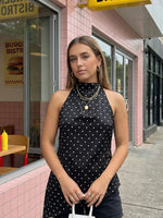 Women Halter Tank Tops Dots Print Asymmetric Hem Vest 2026 Summer Fashion Sleeveless Elegant Retro Blouses Streetwear