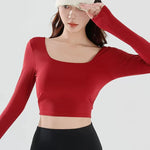 Women's Long Sleeve Yoga Top Cross Back Fitness Exercise Suit Fixed Chest Cushion Comfortable Sports Bra Top