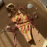DEKA Tie-Up Bikini Set Bathing Suit Beachwear Women Sexy Swimsuits Halter Swimwear Padded Bra Thong Bottoms Female Bikin