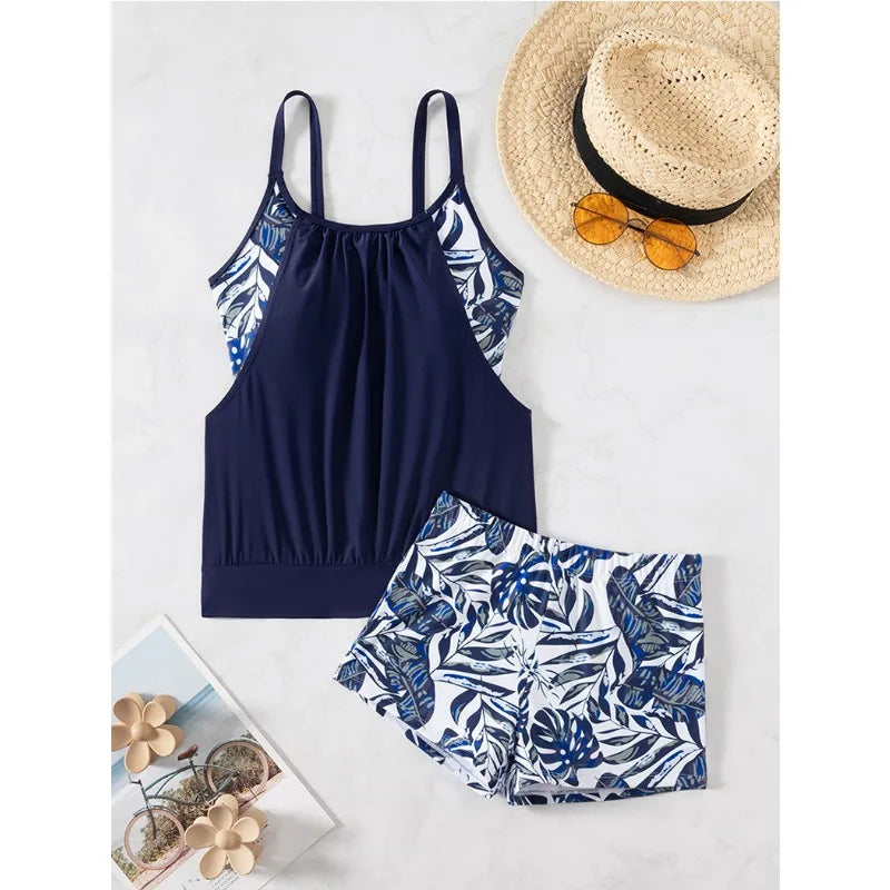 Summer Two Pieces Swimsuits Woman Print Swimwear Female Tankini Sets Beachwear High Waisted Bathing Suit Sports Women Bathers