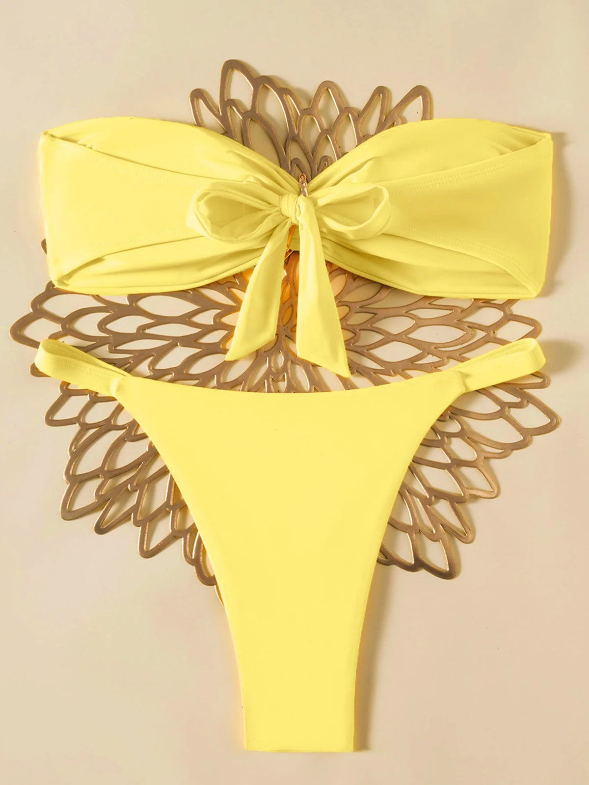 Sexy Bandeau Bikini Set 2026 Women Coffee Starfish Ornament Push Up Thong Swimsuit Brazilian Beach Bathing Suit Micro Swimwear